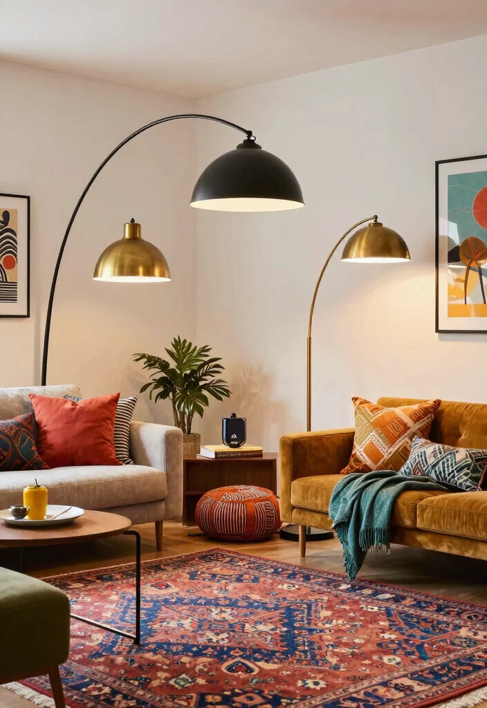 14 Arc Floor Lamp Ideas That Add Drama 29 14 Arc Floor Lamp Ideas That Add Drama - 9. Mix and Match Styles 1