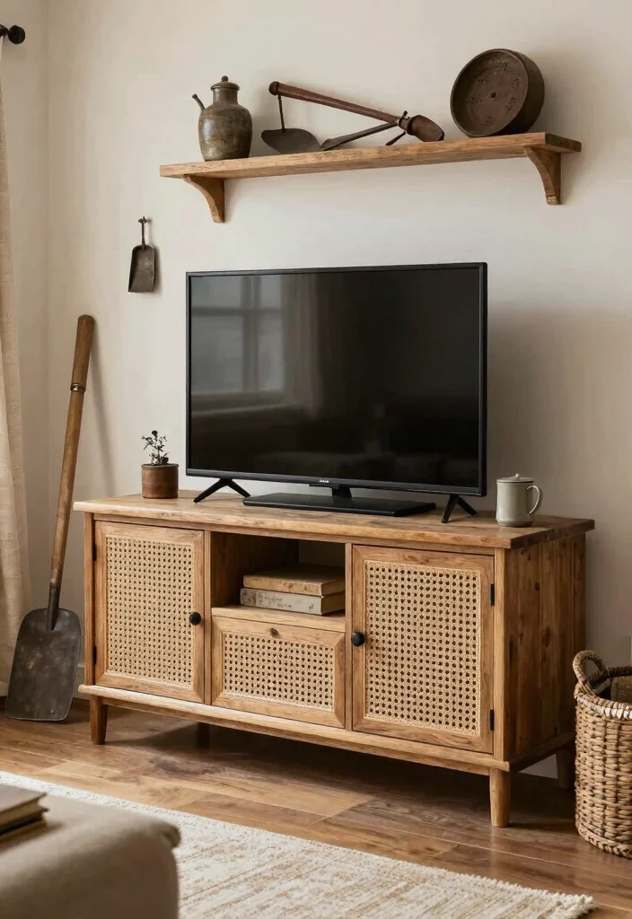 14 Cane TV Unit Ideas With Natural Texture - 10. Farmhouse Style 1