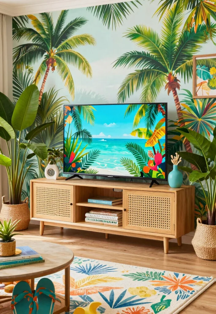 14 Cane TV Unit Ideas With Natural Texture - 11. Tropical Oasis 1
