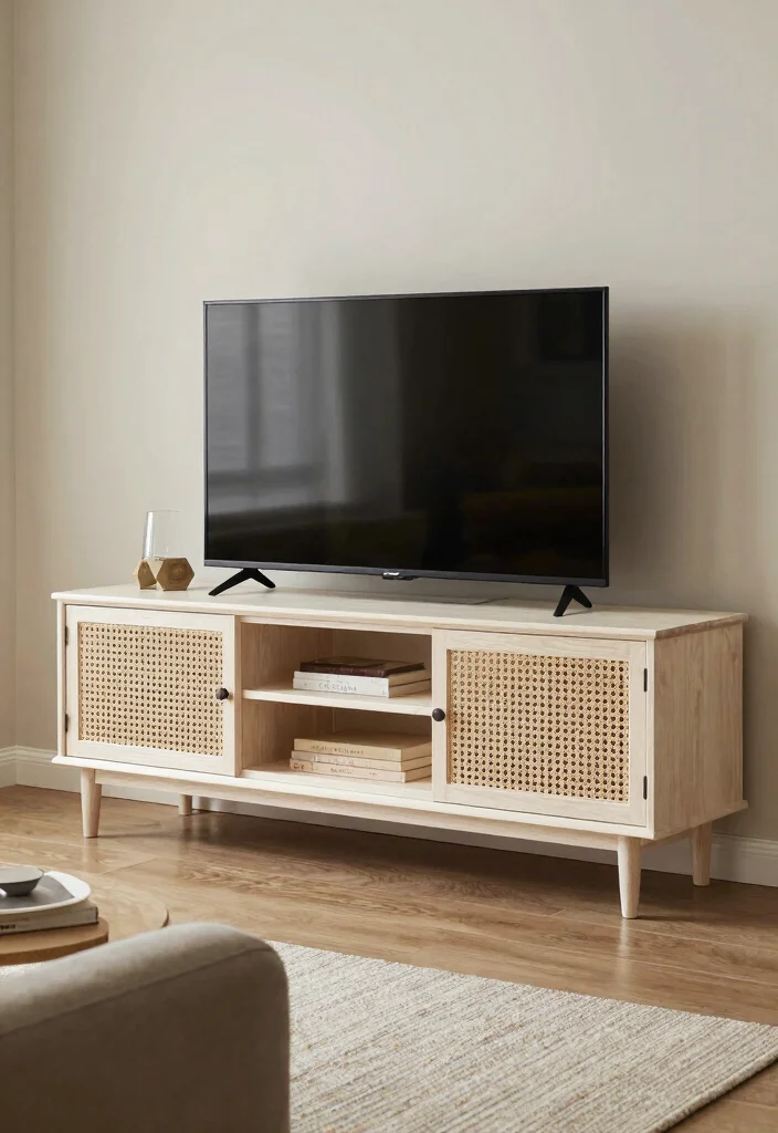 14 Cane TV Unit Ideas With Natural Texture - 13. Transitional Style 1