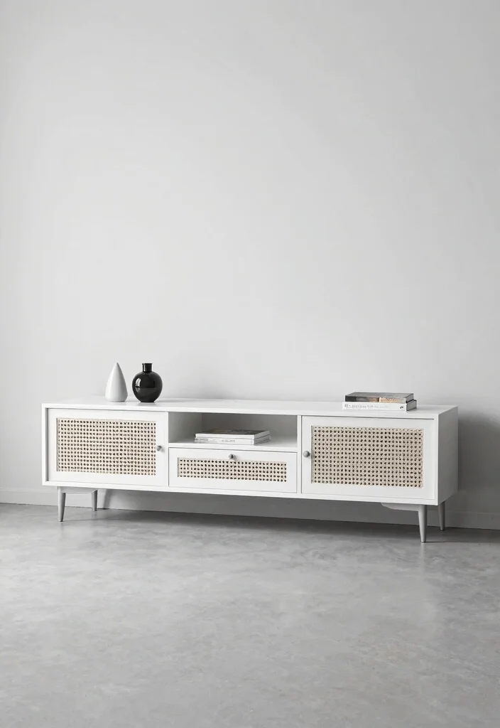 14 Cane TV Unit Ideas With Natural Texture - 3. Modern Minimalism 1