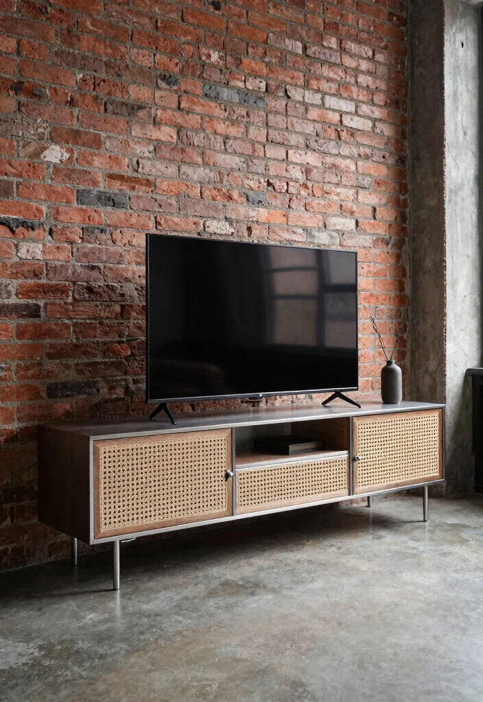 14 Cane TV Unit Ideas With Natural Texture - 7. Industrial Edge 1