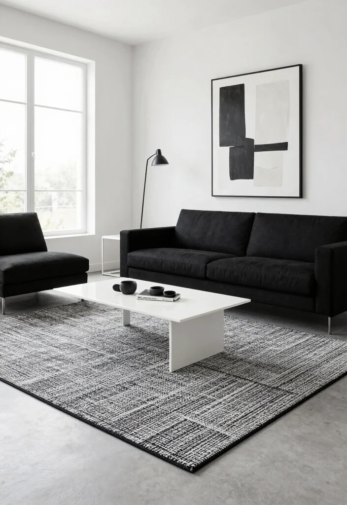 14 Flat Weave Rug Ideas That Feel Minimal & Modern 15 14 Flat Weave Rug Ideas That Feel Minimal & Modern - 5. Monochrome Elegance 1