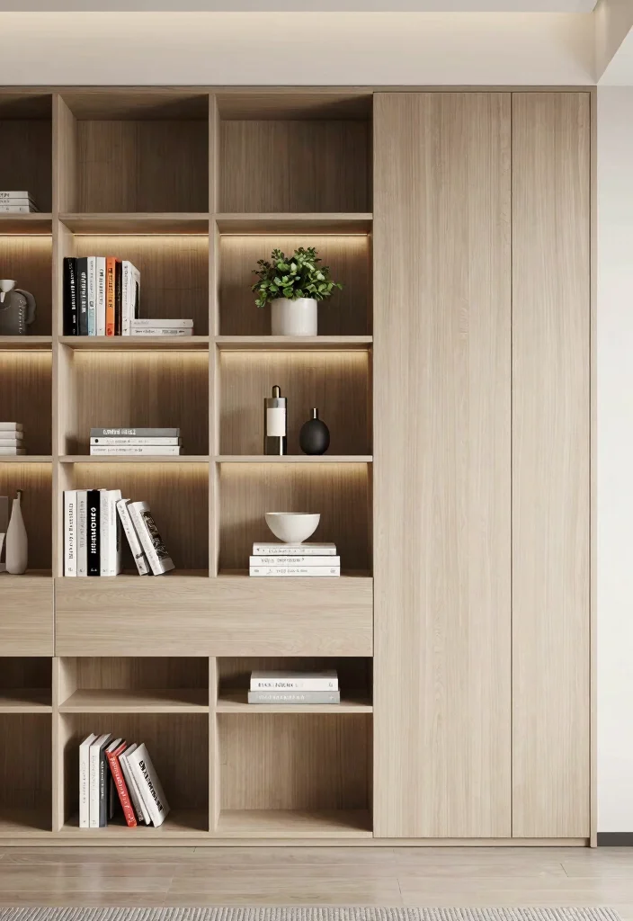 14 Living Room Decor Bookshelf Ideas That Elevate Instantly - 3. Mix Open Shelving with Solid Design 1