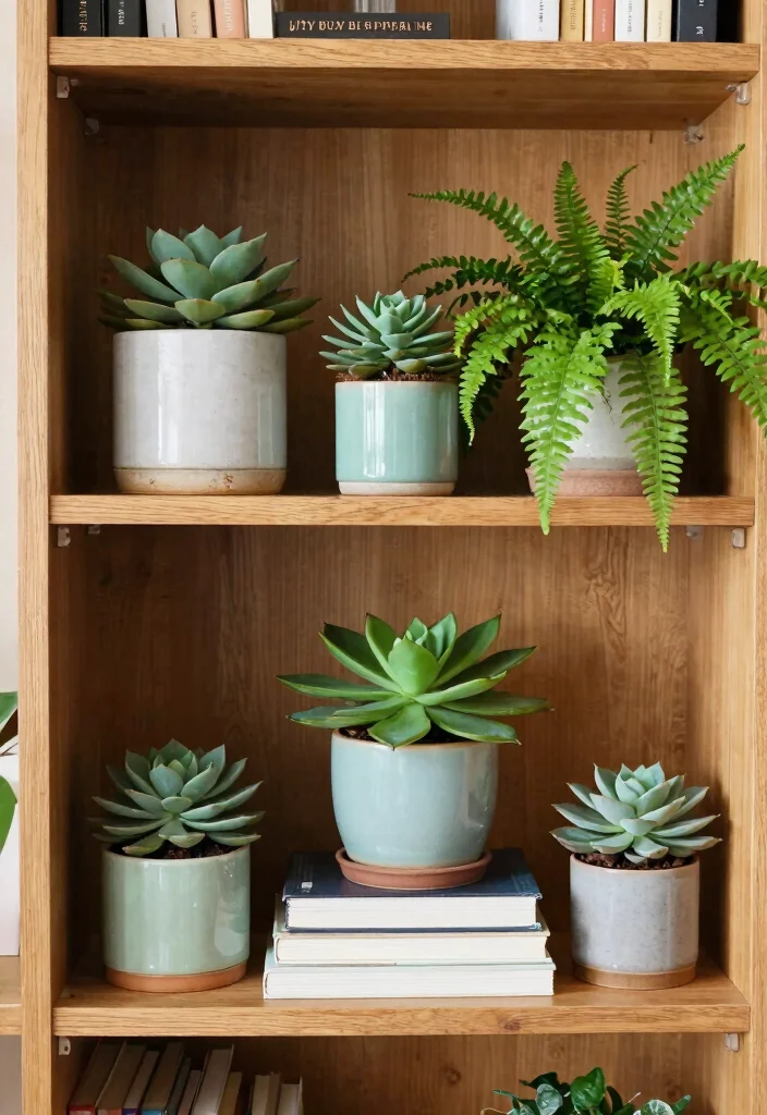 14 Living Room Decor Bookshelf Ideas That Elevate Instantly - 6. Natural Greens 1