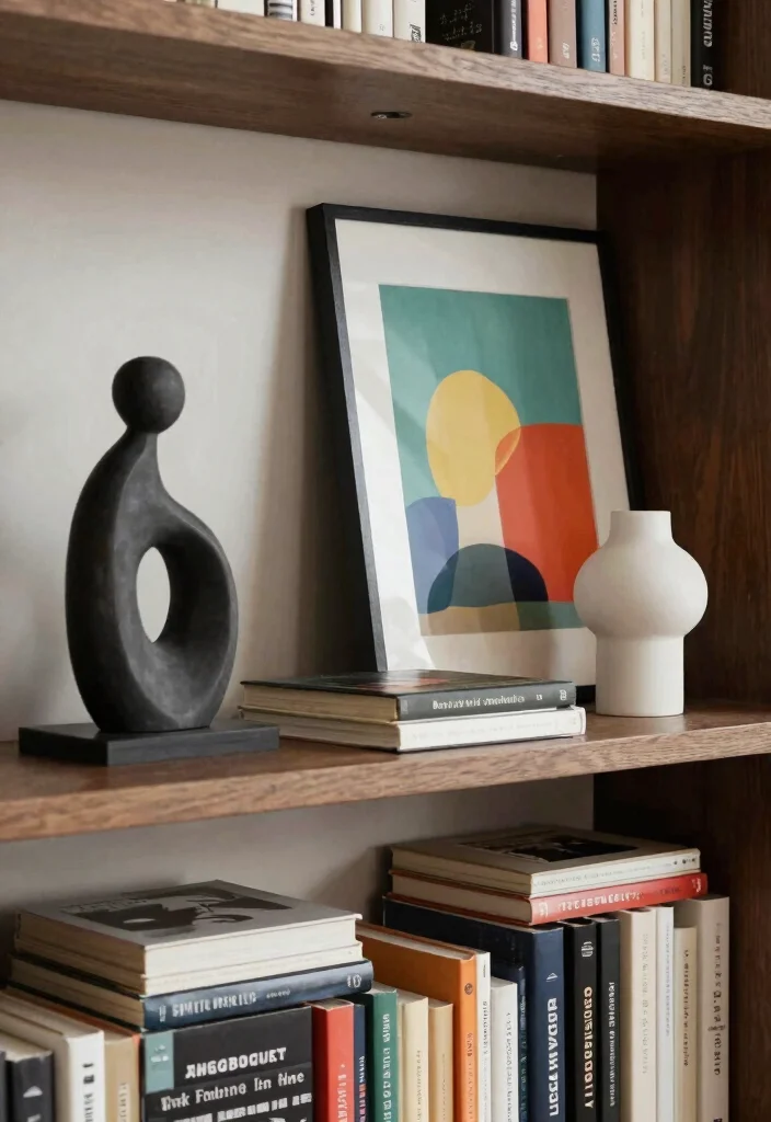 14 Living Room Decor Bookshelf Ideas That Elevate Instantly - 7. Artistic Accessories 1