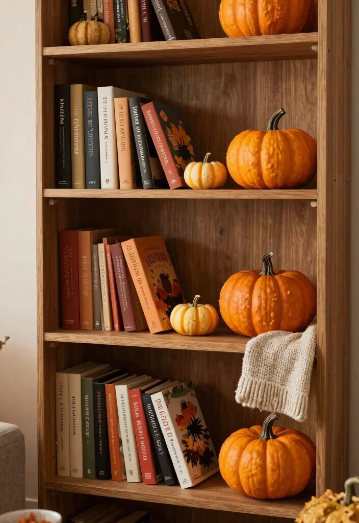 14 Living Room Decor Bookshelf Ideas That Elevate Instantly - 9. Seasonal Decor 1