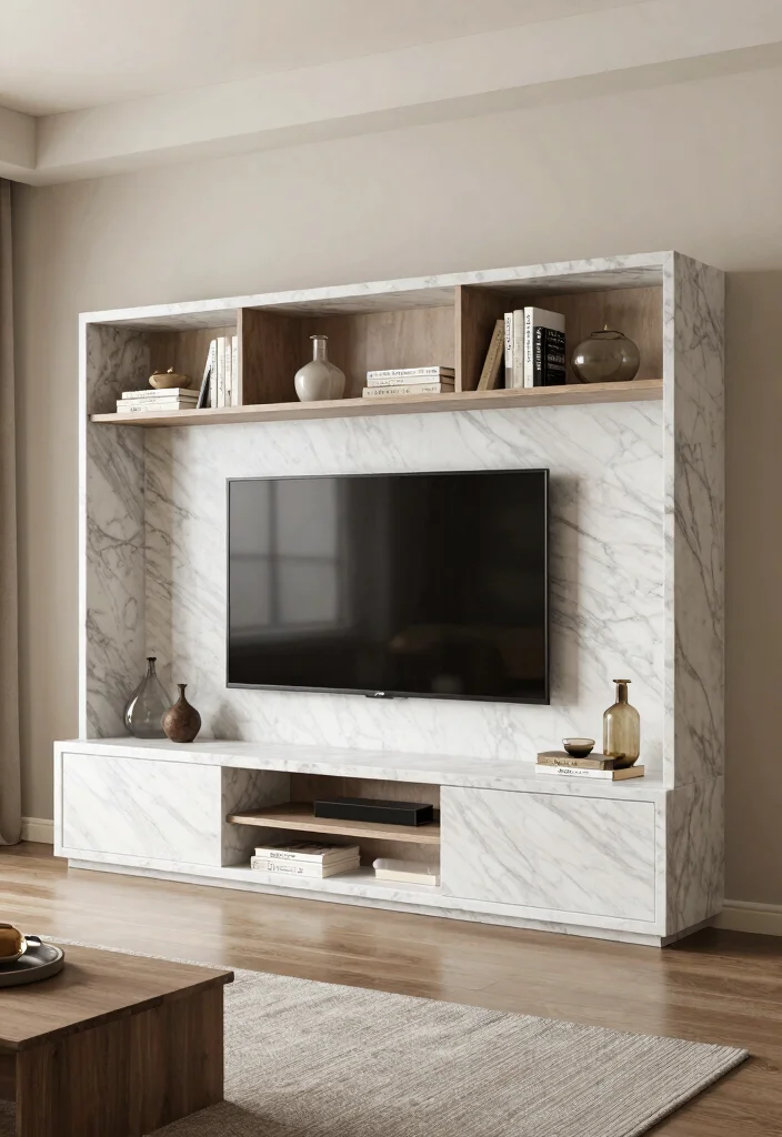 14 Marble TV Unit Ideas With Luxe Appeal - 10. Multipurpose Marble Units 1