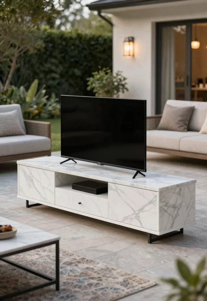 14 Marble TV Unit Ideas With Luxe Appeal - 13. Outdoor Marble Units 1