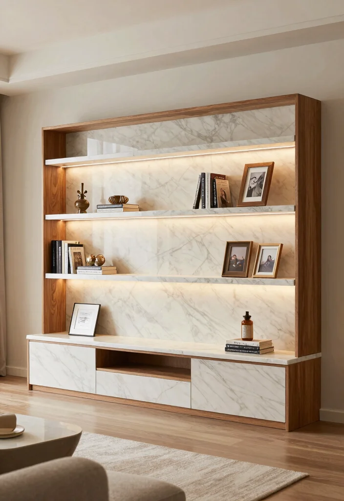 14 Marble TV Unit Ideas With Luxe Appeal - 3. Integrated Shelving 1
