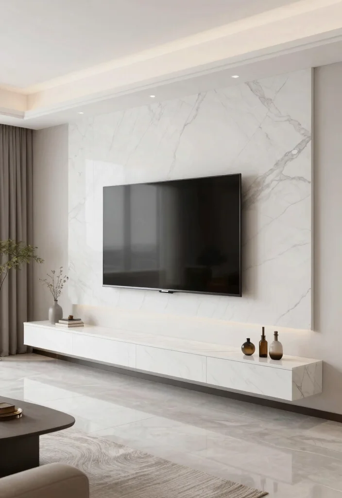 14 Marble TV Unit Ideas With Luxe Appeal - 7. Floating Marble Units 1