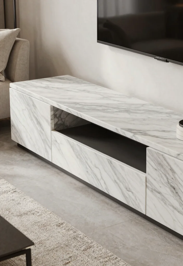 14 Marble TV Unit Ideas With Luxe Appeal - 8. Textured Marble Finishes 1