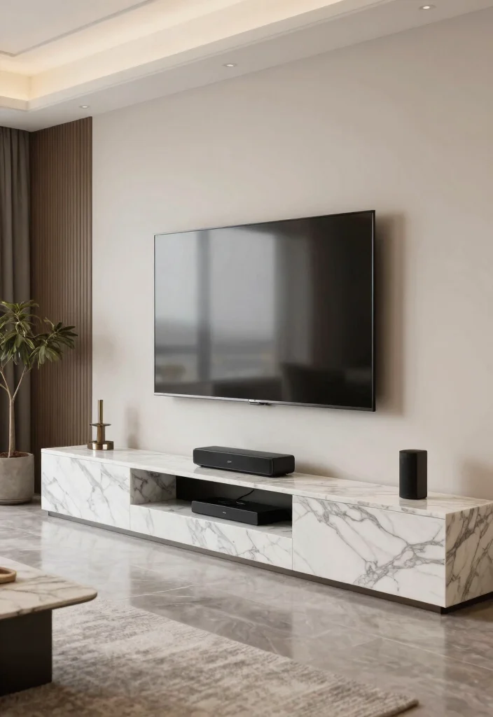 14 Marble TV Unit Ideas With Luxe Appeal - 9. Integrated Technology 1