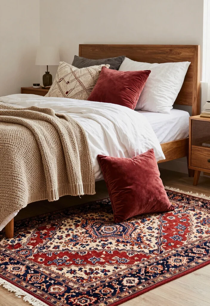 14 Persian Rug Bedroom Aesthetic Ideas With Luxe Charm - 1. Layering Textures for Depth 1