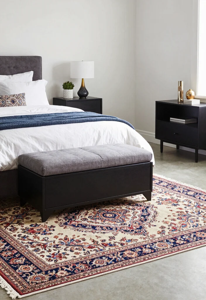 14 Persian Rug Bedroom Aesthetic Ideas With Luxe Charm - 10. Functional Furniture Choices 1