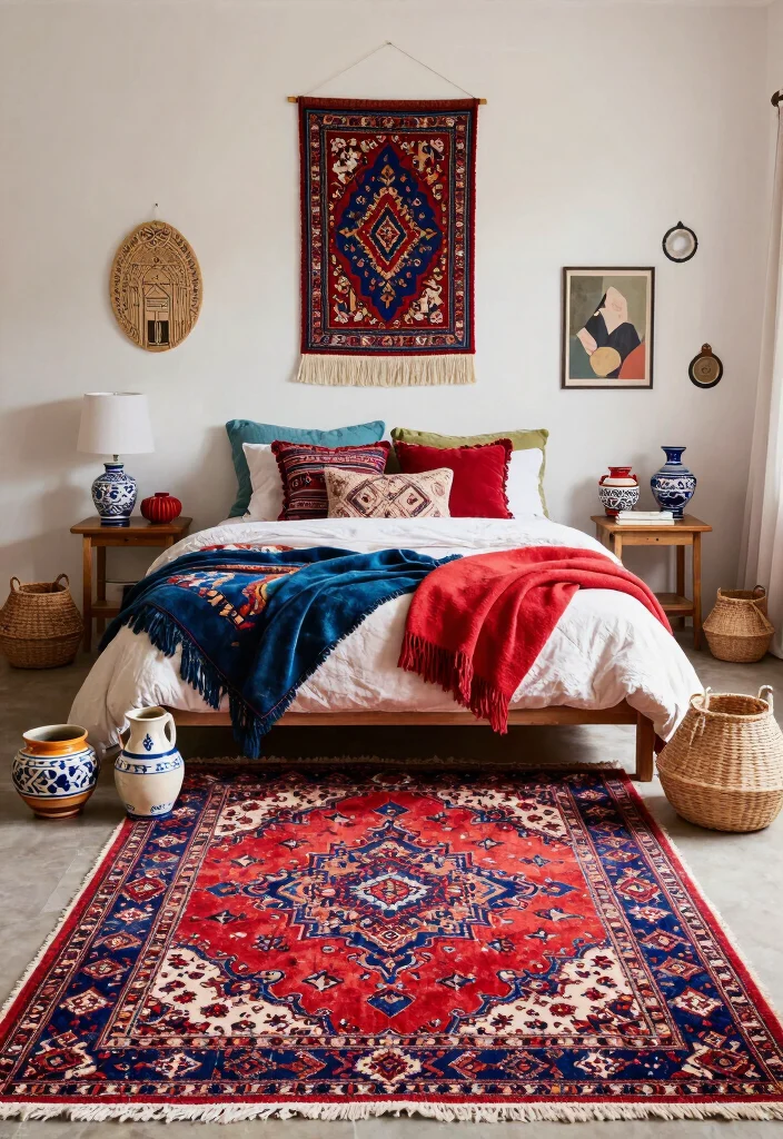 14 Persian Rug Bedroom Aesthetic Ideas With Luxe Charm - 13. Bohemian Chic Vibes 1