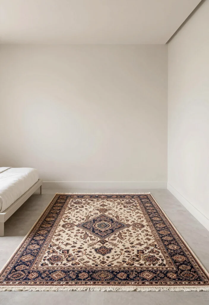 14 Persian Rug Bedroom Aesthetic Ideas With Luxe Charm - 3. Minimalist Approach with a Statement Rug 1