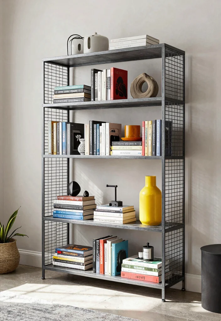 14 Small Space Bookshelf Ideas That Maximize Every Inch - 12. Wireframe and Metal Bookshelves for Industrial Edge 1