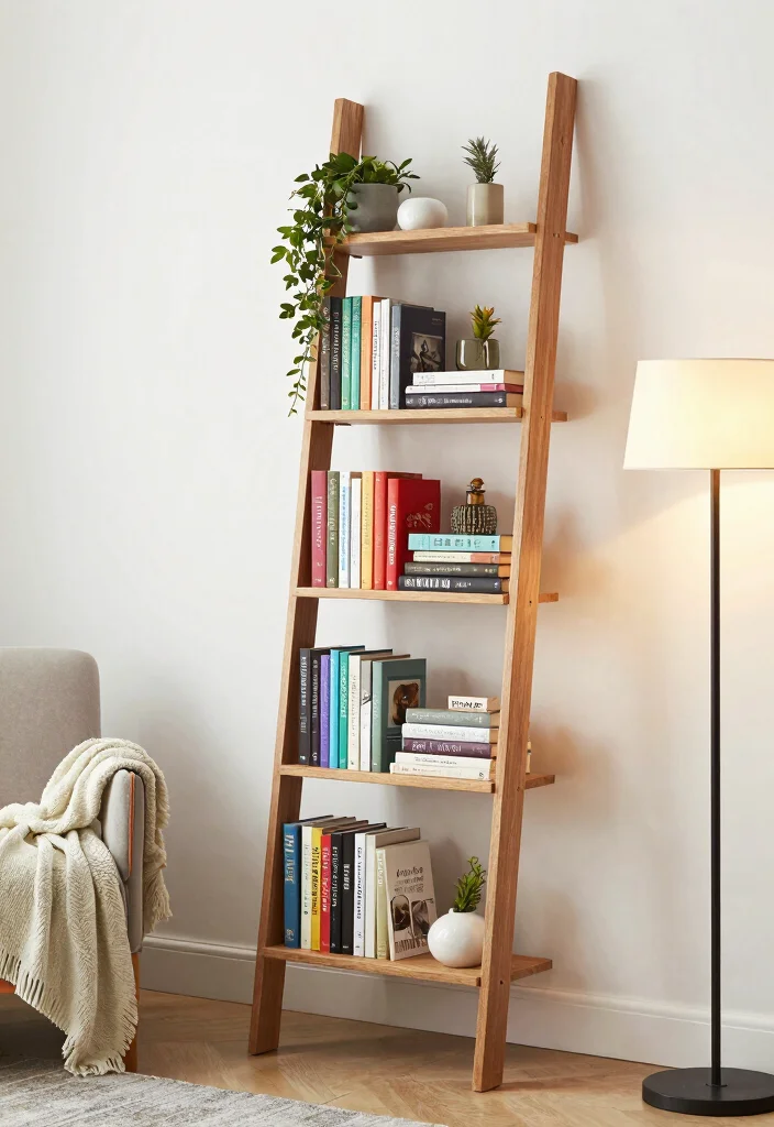 14 Small Space Bookshelf Ideas That Maximize Every Inch - 3. Ladder Bookshelves for a Trendy Look 1
