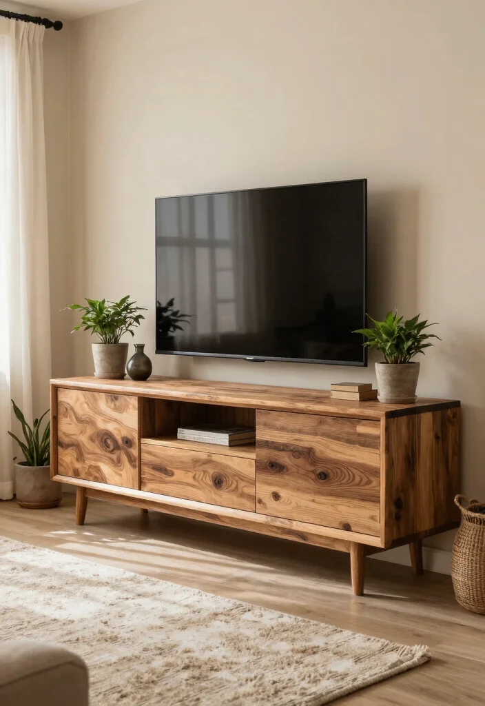 14 Tall TV Unit Ideas That Make a Statement 2 14 Tall TV Unit Ideas That Make a Statement - 2. Earthy Textures and Warm Tones 1
