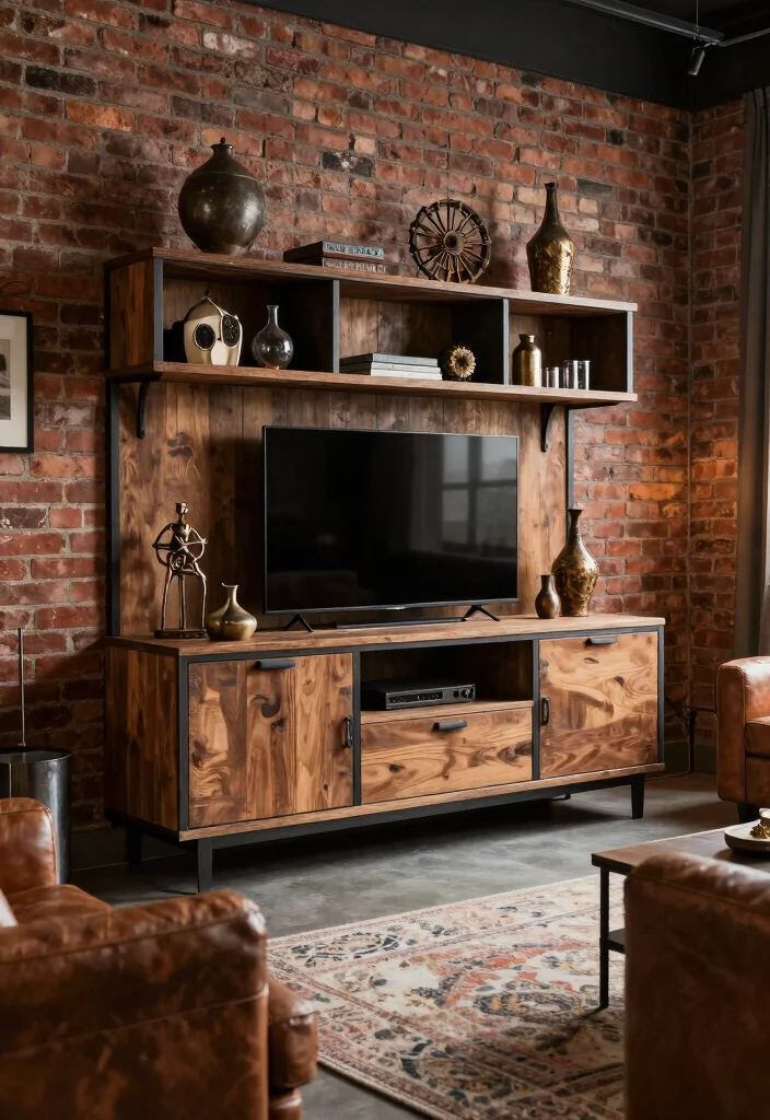 14 Tall TV Unit Ideas That Make a Statement 14 14 Tall TV Unit Ideas That Make a Statement - 4. Industrial Style Statement 1