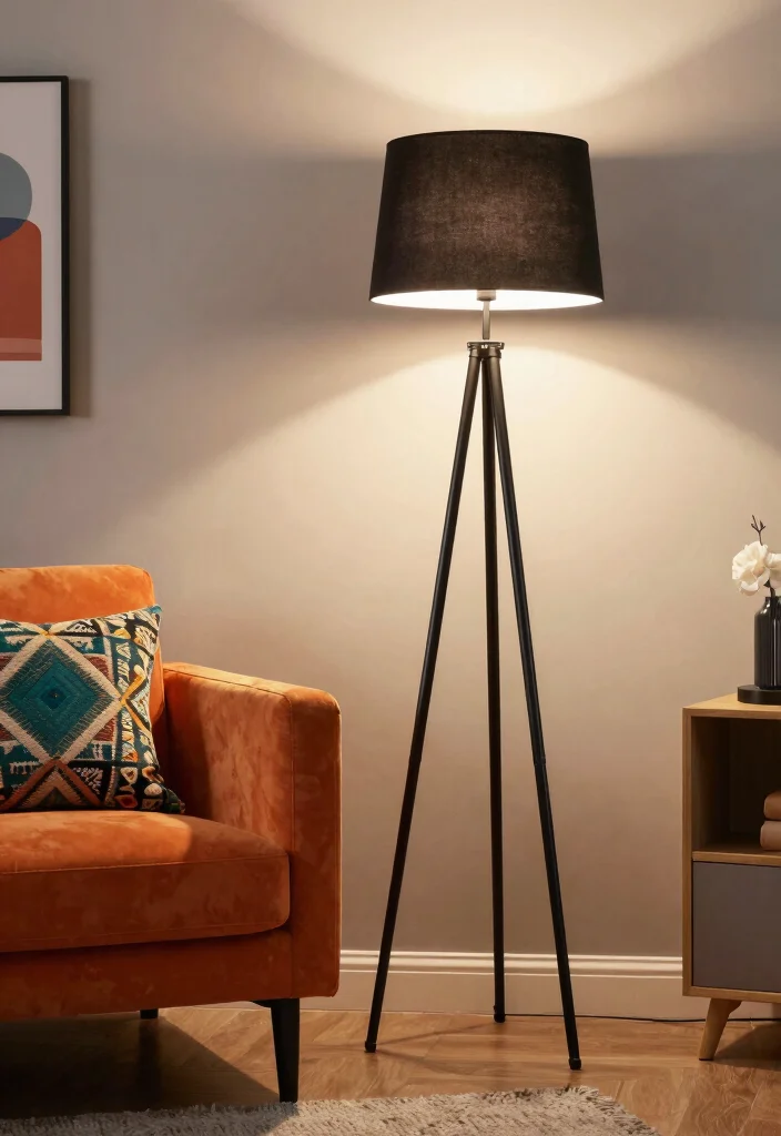 15 Black Floor Lamp Ideas That Feel Bold & Sleek 40 15 Black Floor Lamp Ideas That Feel Bold & Sleek - 10. The Tripod LED: A Trendy Combination 1