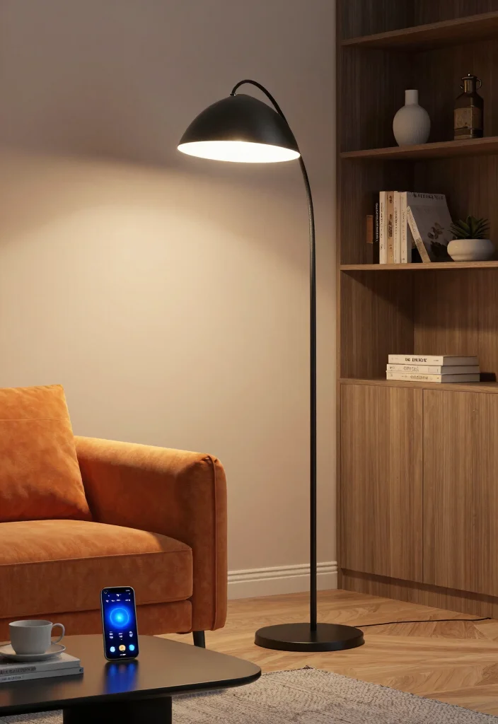 15 Black Floor Lamp Ideas That Feel Bold & Sleek 38 15 Black Floor Lamp Ideas That Feel Bold & Sleek - 8. The Smart Lamp: High-Tech Convenience 1