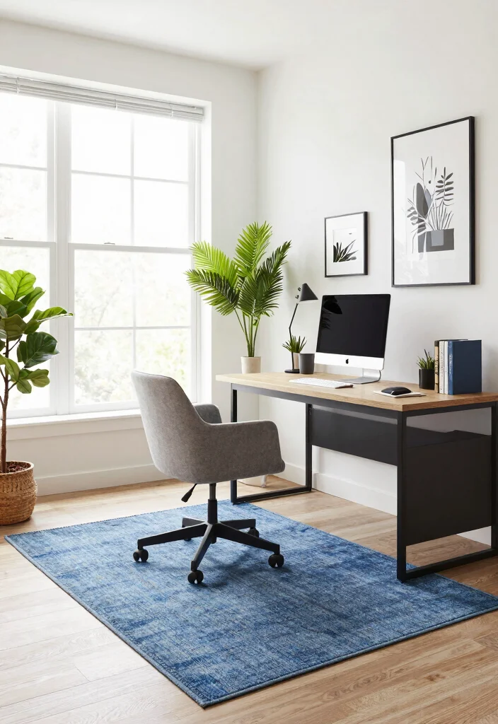 15 Blue Jean Rug Ideas With Casual Cool Vibes 30 15 Blue Jean Rug Ideas With Casual Cool Vibes - 10. Chic Office Vibe 1