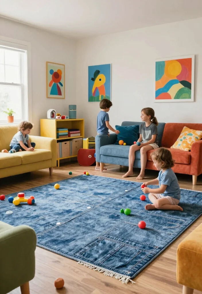 15 Blue Jean Rug Ideas With Casual Cool Vibes 41 15 Blue Jean Rug Ideas With Casual Cool Vibes - 11. Family-Friendly Fun 1