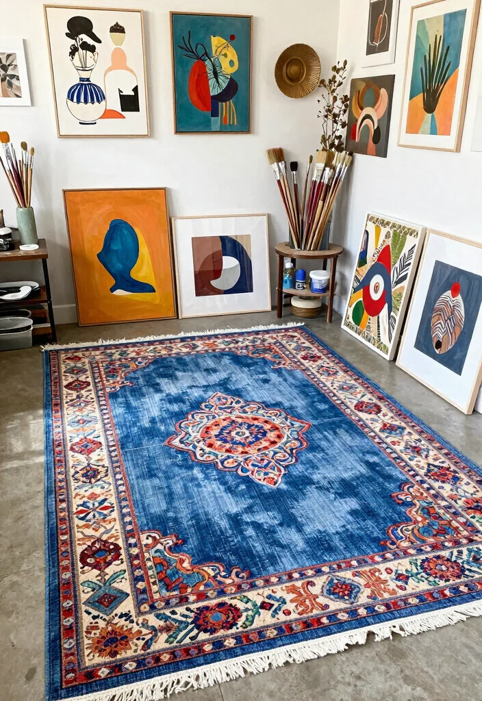 15 Blue Jean Rug Ideas With Casual Cool Vibes 18 15 Blue Jean Rug Ideas With Casual Cool Vibes - 8. Artistic Expressions 1