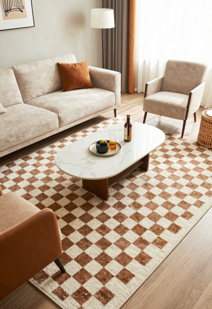 15 Checkered Rug Living Room Ideas That Feel Bold & Trendy 63 15 Checkered Rug Living Room Ideas That Feel Bold & Trendy - 13. Smart Incorporation of Furniture 1