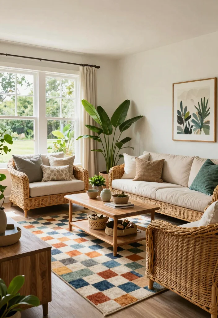 15 Checkered Rug Living Room Ideas That Feel Bold & Trendy 64 15 Checkered Rug Living Room Ideas That Feel Bold & Trendy - 14. Outdoor-Inspired Indoor Living 1