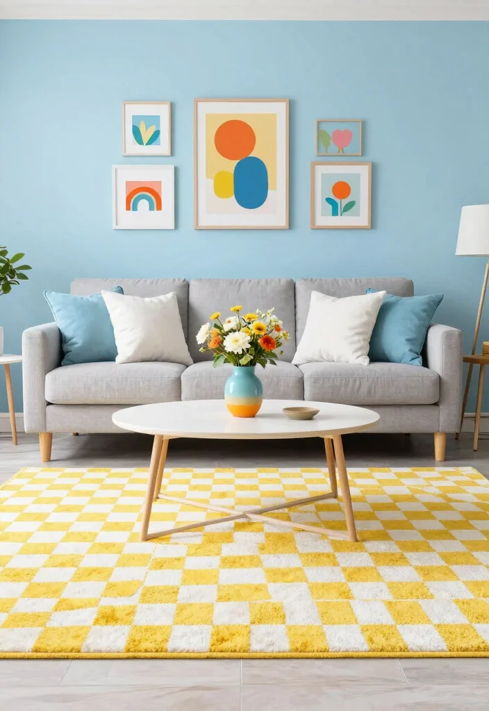15 Checkered Rug Living Room Ideas That Feel Bold & Trendy 13 15 Checkered Rug Living Room Ideas That Feel Bold & Trendy - 3. Bold and Bright 1