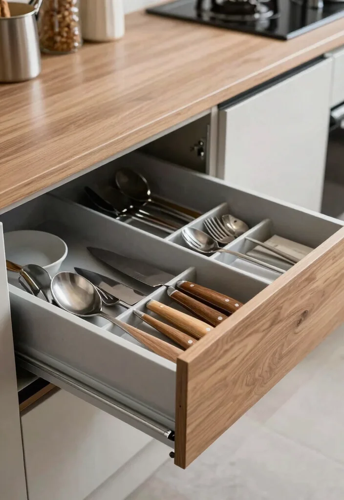 15 Cutlery Unit Design Modern Ideas That Organize Beautifully - 1. Sleek Pull-Out Drawer 1