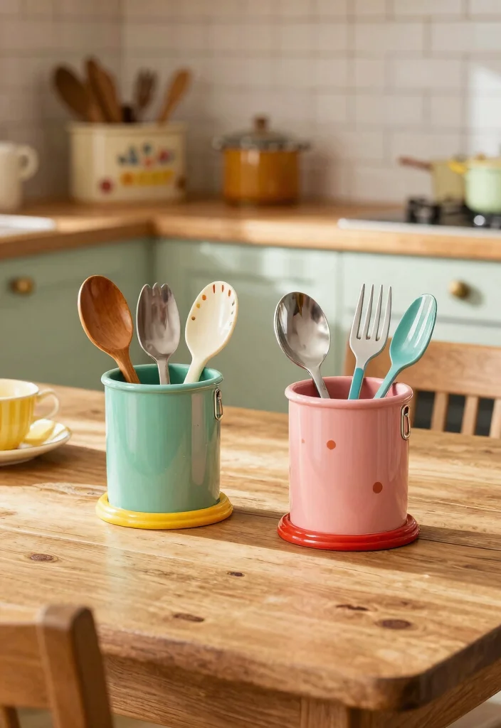 15 Cutlery Unit Design Modern Ideas That Organize Beautifully - 13. Retro-Inspired Cutlery Caddies 1