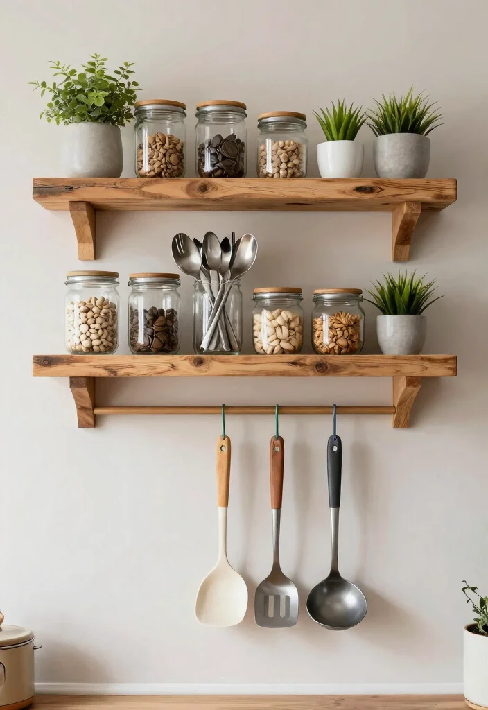 15 Cutlery Unit Design Modern Ideas That Organize Beautifully - 2. Floating Shelves with Cutlery Hooks 1