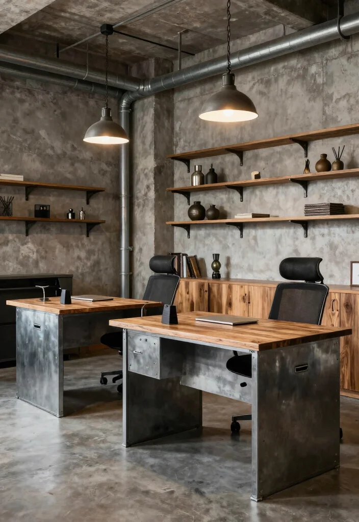 15 Dual Desk Setup Ideas for Maximum Productivity - 11. Industrial Edge 1