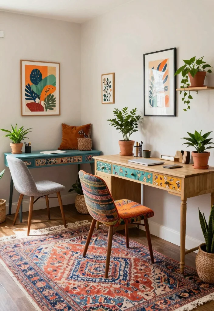 15 Dual Desk Setup Ideas for Maximum Productivity - 12. Bohemian Bliss 1
