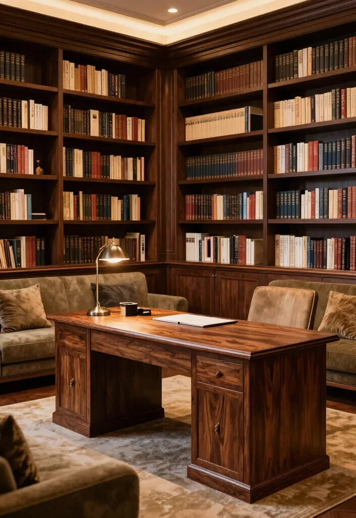 15 Dual Desk Setup Ideas for Maximum Productivity - 15. Sophisticated Home Library 1