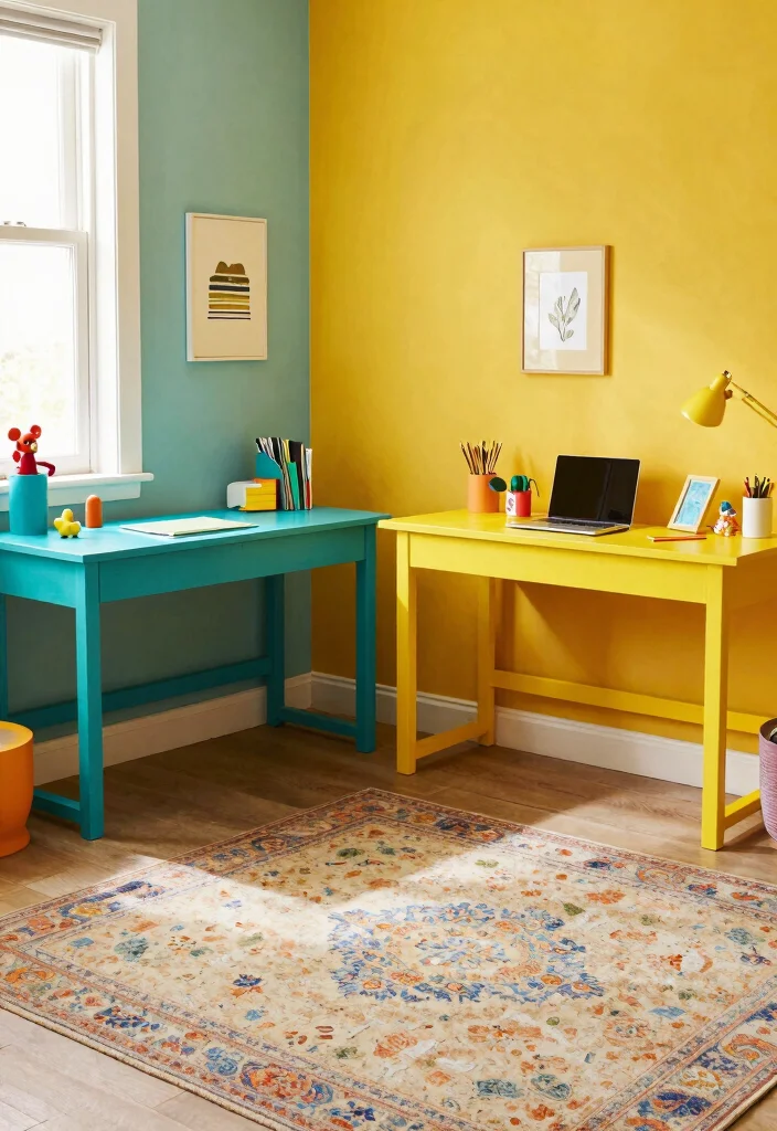 15 Dual Desk Setup Ideas for Maximum Productivity - 3. Colorful Duo 1