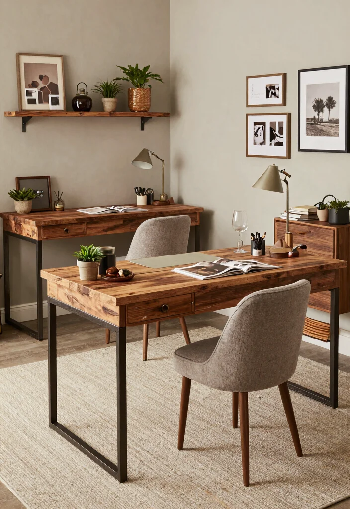 15 Dual Desk Setup Ideas for Maximum Productivity - 4. Rustic Chic Workspace 1