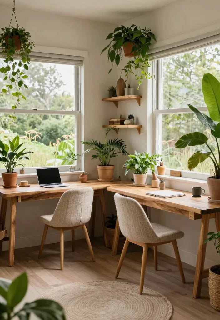 15 Dual Desk Setup Ideas for Maximum Productivity - 7. Nature-Inspired Oasis 1