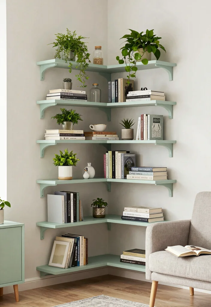 15 In Wall Bookshelf Ideas That Save Space Beautifully 13 15 In Wall Bookshelf Ideas That Save Space Beautifully - 3. Corner Shelves to Utilize Every Inch 1