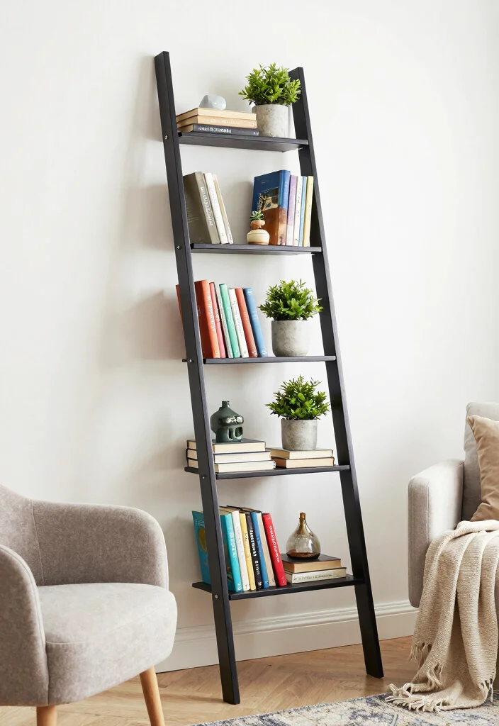 15 In Wall Bookshelf Ideas That Save Space Beautifully 16 15 In Wall Bookshelf Ideas That Save Space Beautifully - 6. Ladder Bookshelves for a Trendy Touch 1