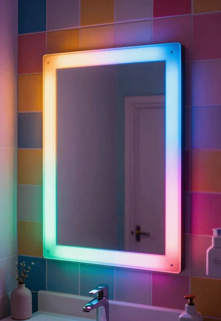 15 LED Light Mirror Bathroom Ideas That Glow Beautifully 50 15 LED Light Mirror Bathroom Ideas That Glow Beautifully - 10. Color-Changing Wonders 1