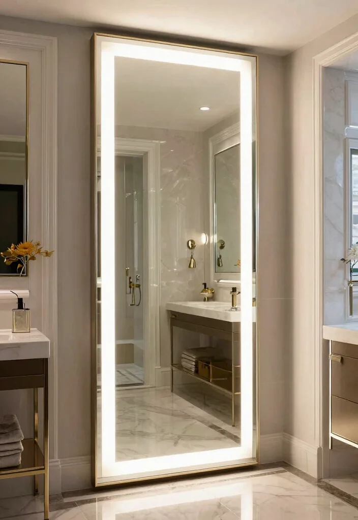 15 LED Light Mirror Bathroom Ideas That Glow Beautifully 52 15 LED Light Mirror Bathroom Ideas That Glow Beautifully - 12. Floor-to-Ceiling Impact 1