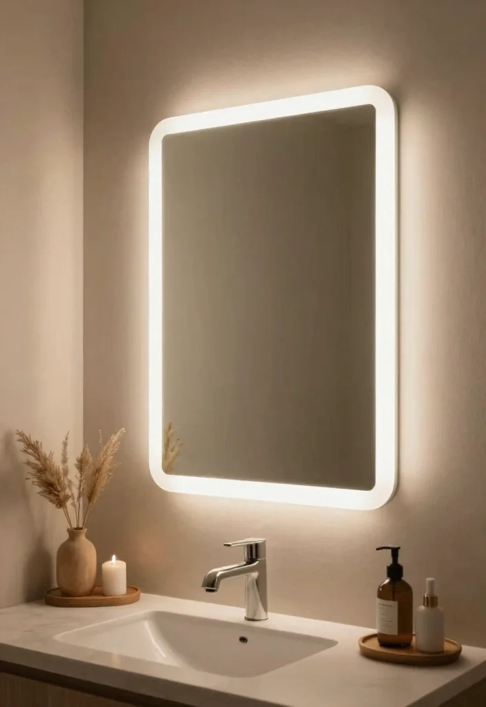 15 LED Light Mirror Bathroom Ideas That Glow Beautifully 55 15 LED Light Mirror Bathroom Ideas That Glow Beautifully - 15. Zen-Inspired Lighting 1