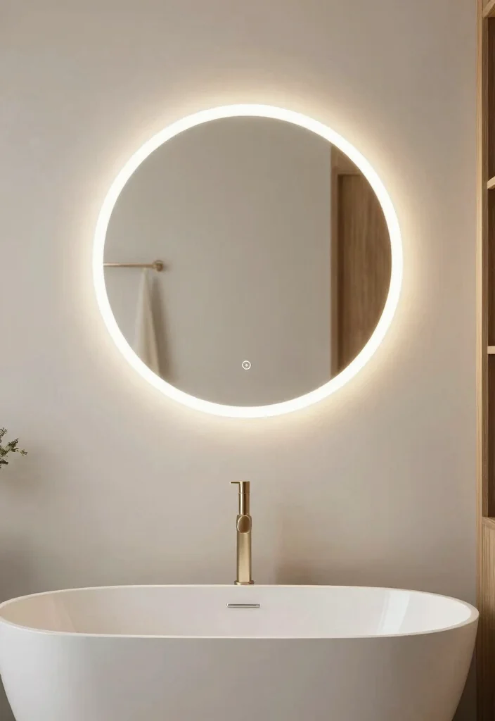 15 LED Light Mirror Bathroom Ideas That Glow Beautifully 14 15 LED Light Mirror Bathroom Ideas That Glow Beautifully - 4. Round Elegance 1