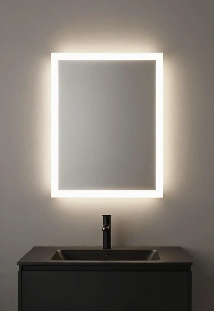 15 LED Light Mirror Bathroom Ideas That Glow Beautifully 38 15 LED Light Mirror Bathroom Ideas That Glow Beautifully - 8. Minimalist Rectangle 1