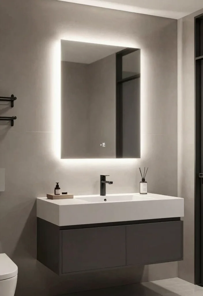 15 LED Light Mirror Bathroom Ideas That Glow Beautifully 39 15 LED Light Mirror Bathroom Ideas That Glow Beautifully - 9. Floating Illumination 1